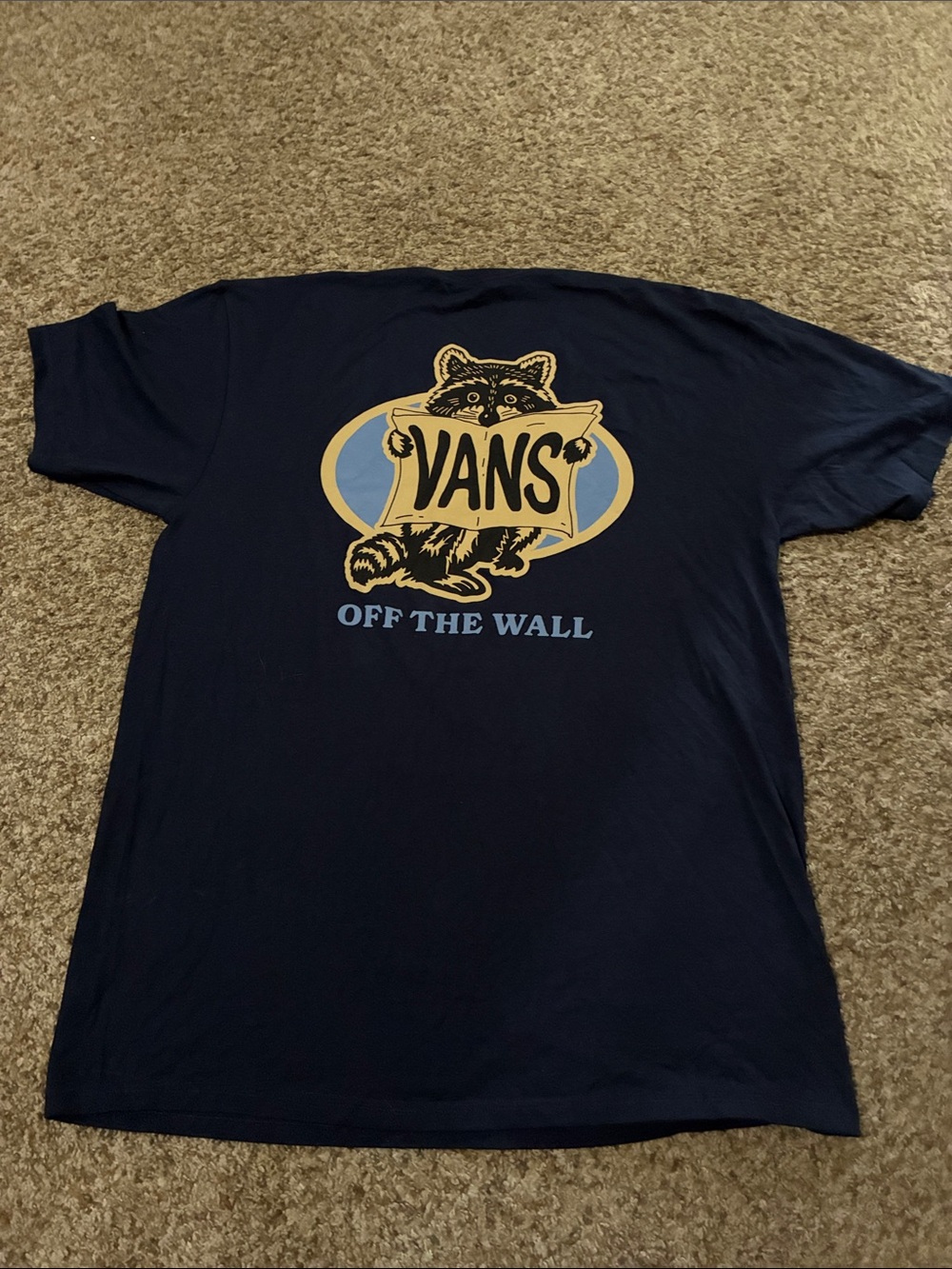 Vans Navy Short Sleeve Tee with Tan & Light Blue Raccoon Graphic
